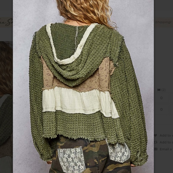 POL “ Daisy 2 “ POL V-Neck Textured Denim Hoodie Top 24AB - Picture 5 of 6